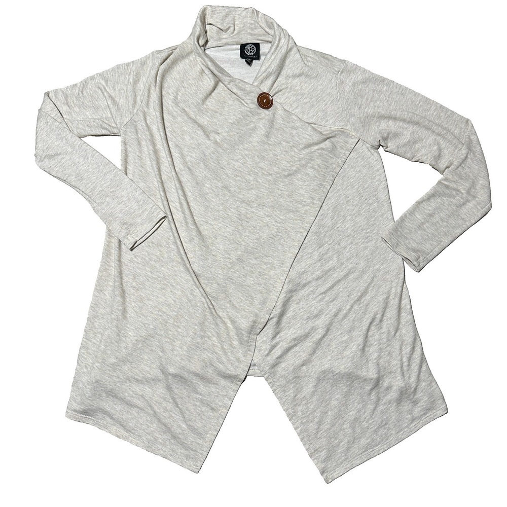 Bobeau Cream Beige Wrap Cardigan Sweater Asymmetrical Button Small